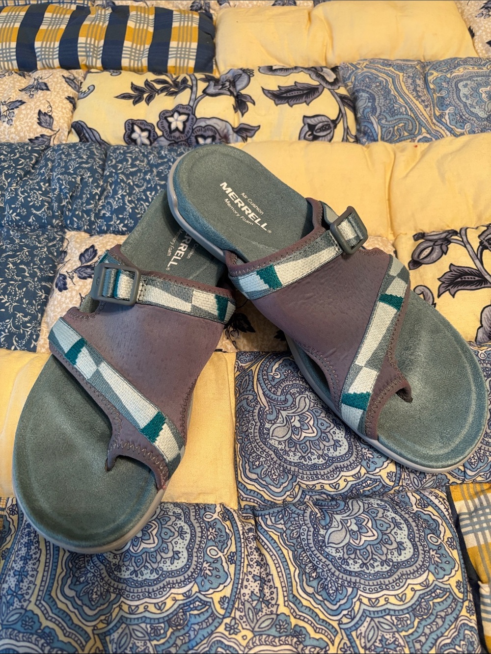 Merrell Teal, Gray & Green Slide Sandals